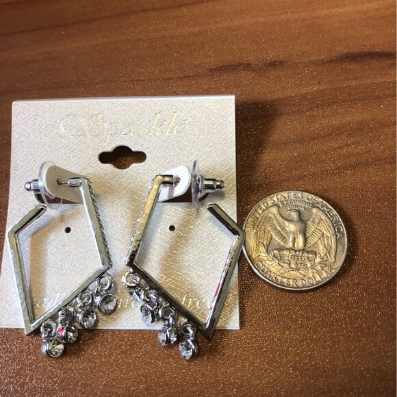 Sparkle Women's Silver Tone Geometric Drop Earrings With Rhinestone Accents - Picture 5 of 5